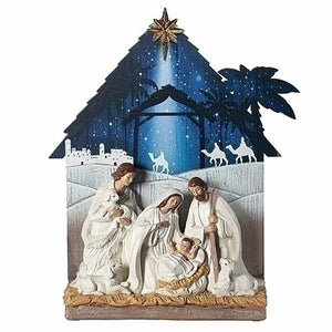 13"H Nativity w/Printed Stable Background, Night Sky