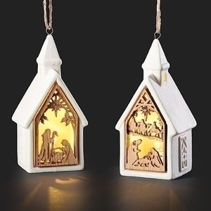 4.7"H Lighted Church Ornament 2A Laser Holy Family;Battery Included