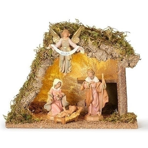 5" Scale 4 Figure Nativity With LED Italian Stable