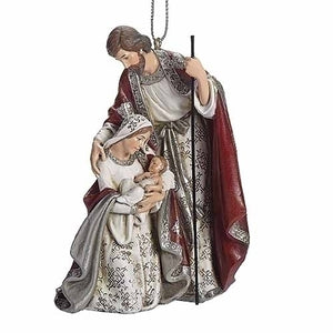 4"H Holy Family Ornament Burgundy/Pewter