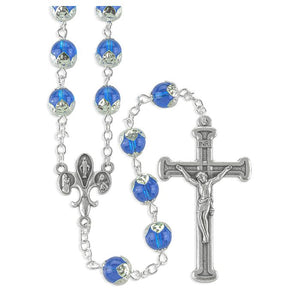 8mm Tulip Capped Round Glass Beads with Silver Oxidized Center and Crucifix.