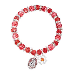 red glass beads rosary bracelet