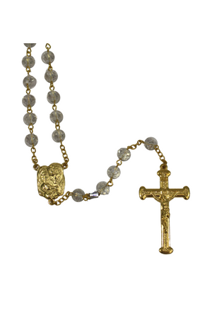 8mm Beads with Gold tone Center and Crucifix