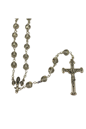 8mm Tulip Capped Round Glass Beads with Silver Oxidized Center and Crucifix.