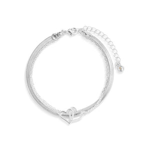 layered heart shaped charm silver bracelet