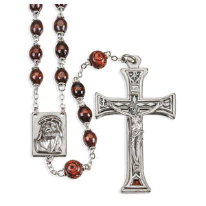 Maroon Natural Wood Bead Rosary
