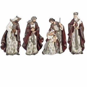 13"H 4 PC Nativity Set - Burgundy
