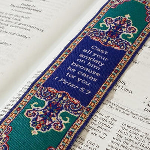 Woven Carpet Bookmark - 1 Peter 5:7