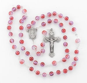 Ruby and Amethyst Crackle Glass Bead New England Pewter Rosary