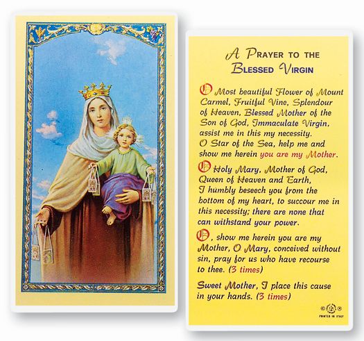 Our Lady of Mt Carmel Laminated Holy Card