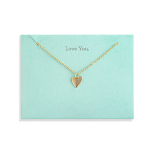 Love You Floral Card and Gold Heart Necklace - 16in