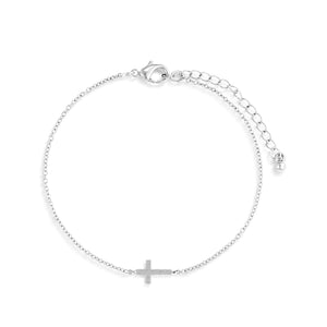 Silver Cross Charm Bracelet - 6.5"(+1.5"extender)
