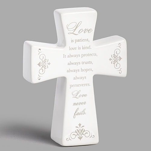 4.5"H Love Is Patient Cross, Ceramic