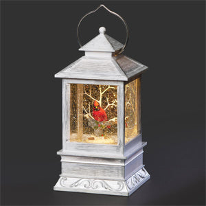 8.5"H Lighted Swirl Lantern, Cardinal in Tree