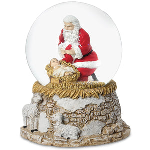 4.7"H Kneeling Santa Dome w/ Sheep on Base