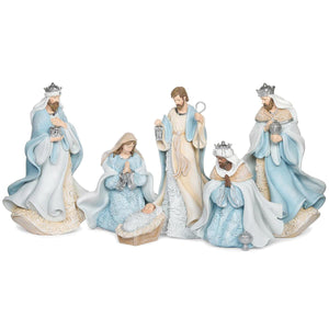 10"H, 6 Piece Nativity Set, Blue Leaf Pattern