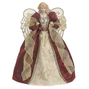 14" Angel Treetopper, Red & Ivory Lace