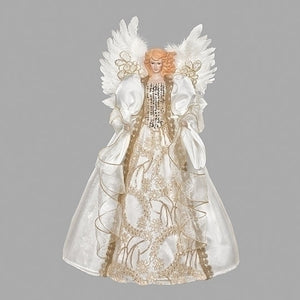 16"H Angel Treetopper w/ Ivory Lace & Feather Wings