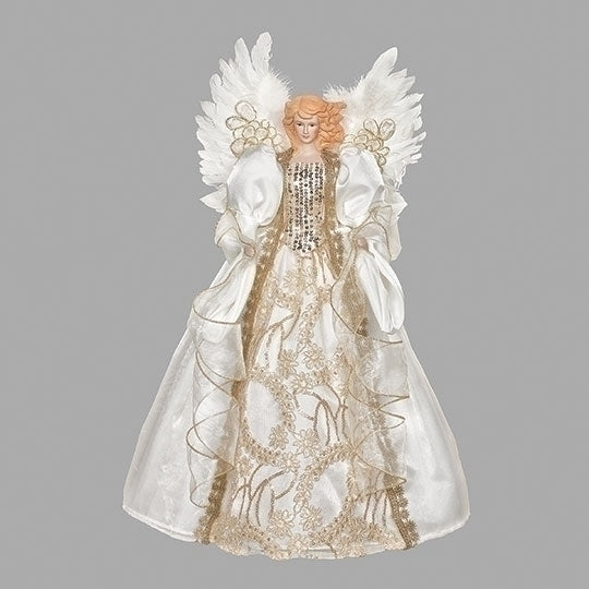 16"H Angel Treetopper w/ Ivory Lace & Feather Wings