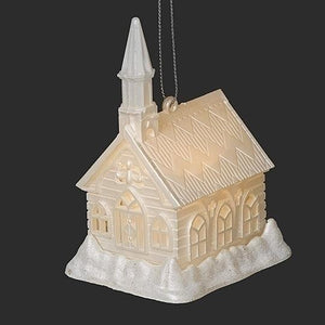 4"H Lighted Church Ornament, Pearlized White