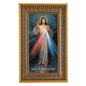 Divine Mercy Textured Art In Gold Leaf Frame, 9" x 15"