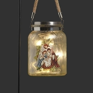 6.5"H Solar Jar, Holy Family W/Angel, W/30"H Stake