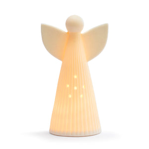 White LED Ceramic Large Angel Figure - 4x7in