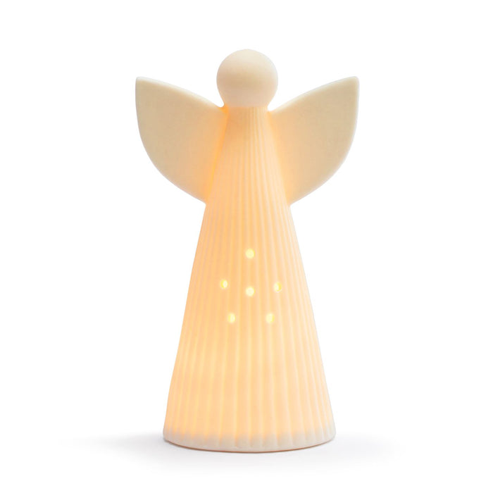 White LED Ceramic Large Angel Figure - 4x7in