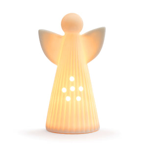 White LED Ceramic Small Angel Figure - 3x5in