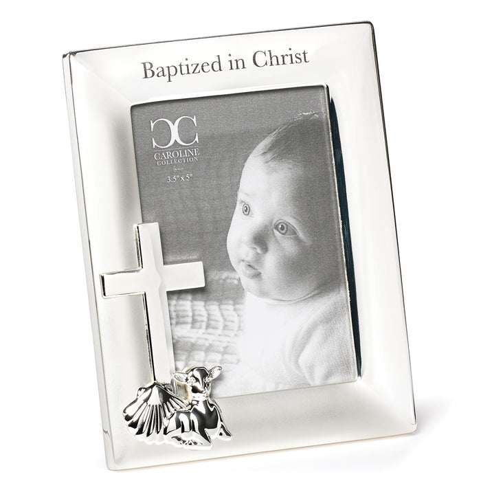 6.75"H Baptism Frame Silver Shell 3.5x5; Caroline Collection