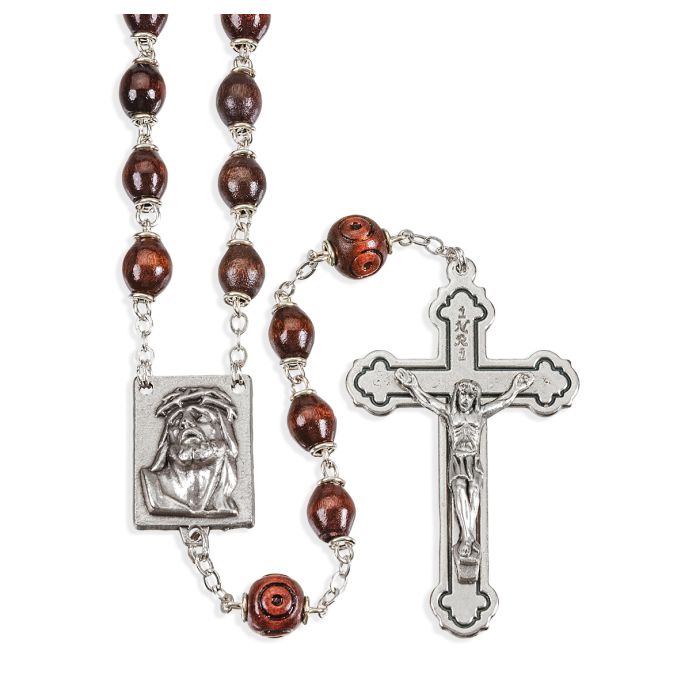 Maroon Palissander Wood Bead Rosary, Boxed