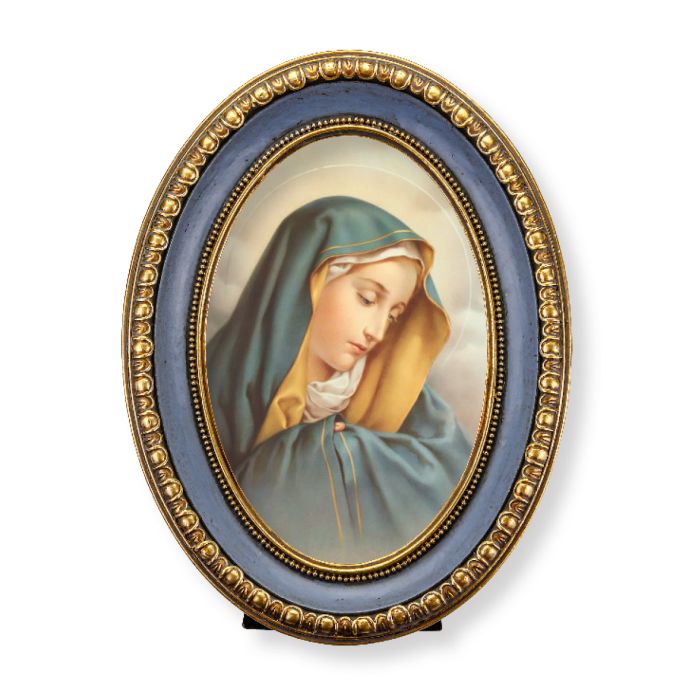 5 1/2" x 7 1/2" Oval Gold-Leaf Frame with a Our Lady of Sorrows Print