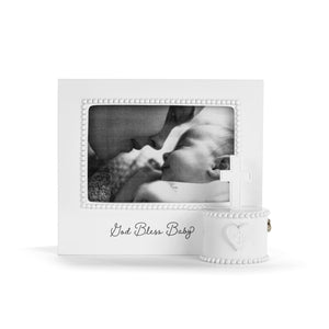God Bless Baby Cream Cross Musical Frame - 8x7in