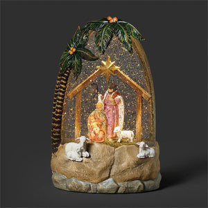 8.5"H Lighted Swirl Palm Tree w/Holy Family