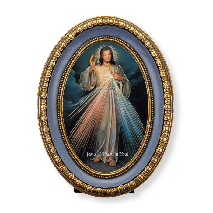 5 1/2" x 7 1/2" Oval Gold-Leaf Frame with a Divine Mercy Print