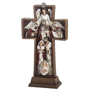 13.5"H Nativity Cross, Angel & Kings;Burgundy