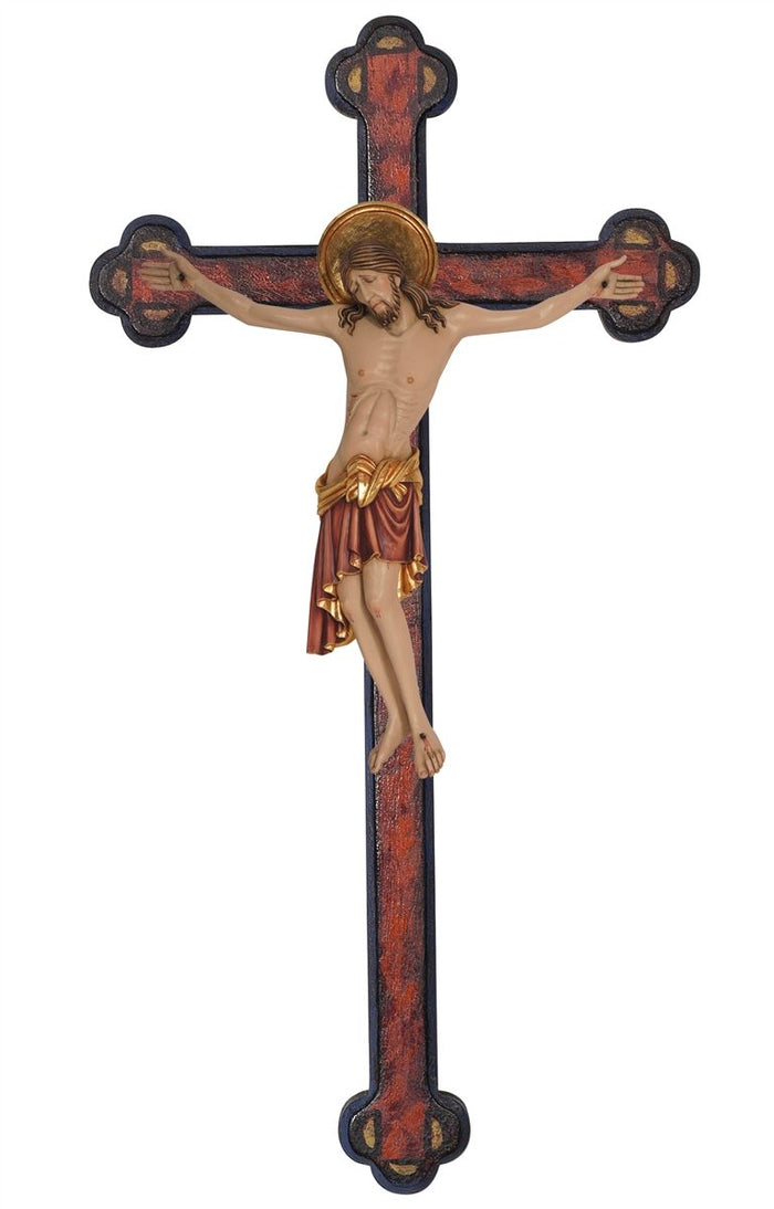 CIMABUE ON BAROQUE CROSS(ANTIQUE FINISH) 31" CROSS, 13" CORPUS W/RED GARMENT