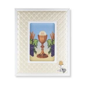 8" x 10" Standing Communion Chalice and Grapes White Synthetic Leather Picture Frame for 4" x 6" Photos