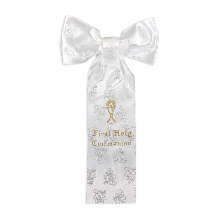 10" First Communion Arm Bow with Chalice, Wheat and Grape Embroidery
