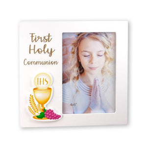 7" x 7" Mdf First Communion Photo Frame with Chalice and Grapes Gold Foil Sticker