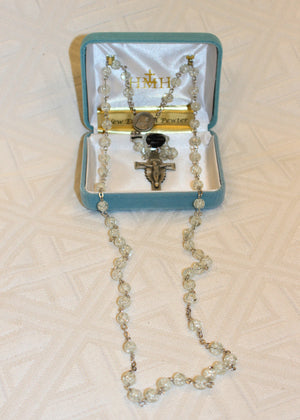 6mm Sparkly Crystal Bead New England pewter rosary with center and crucifix