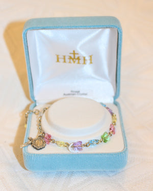 6mm Swarovski Crystal Multicolored Butterfly Bracelet, with Pewter Medals