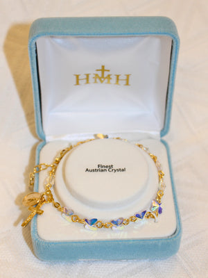 6 MM Finest Crystal Butterfly Bracelet, with Gold Plated Medals