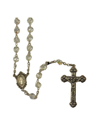 7mm Crystal Aurora Borealis Rosary with Deluxe Centerpiece and Crucifix