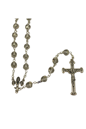8mm Crystal Tulip Capped Round Glass Beads with Silver Oxidized Center and Crucifix.