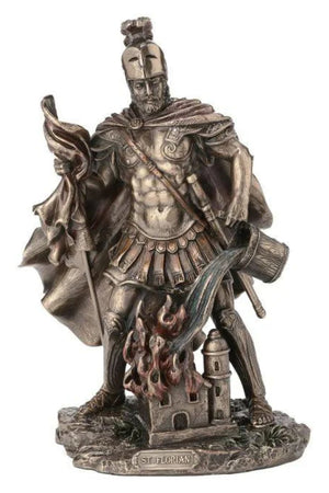 St. Florian in Lightly Hand-Painted Cold Cast Bronze