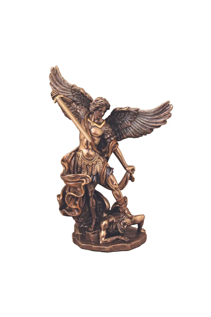 St. Michael in lightly hand-painted cold cast bronze