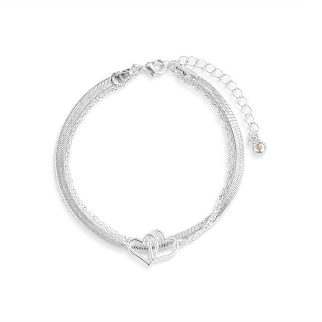 Layered Heart Silver Bracelet 6.5in