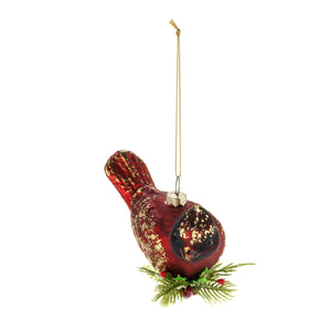 Red & Gold Cardinal with Holly Ornament