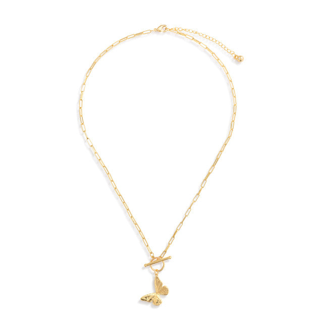 Butterfly Toggle Gold Necklace 16in